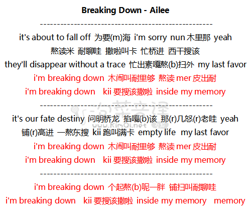 Breaking Down - Ailee 音译歌词